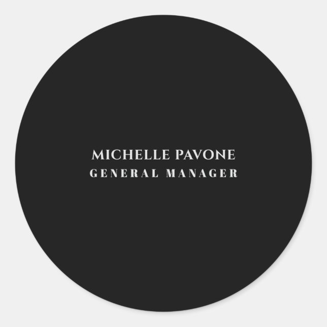 Stylish Black & Grey Simple Plain Professional Classic Round Sticker (Front)