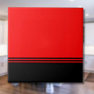 Stylish Black Horizontal Stripes   Red  Ceramic Tile