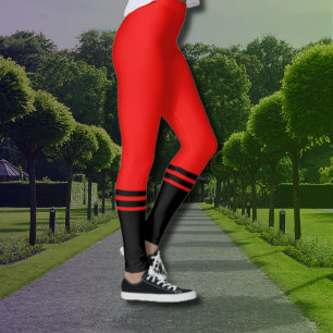 Stylish Black Horizontal Stripes Red Leggings