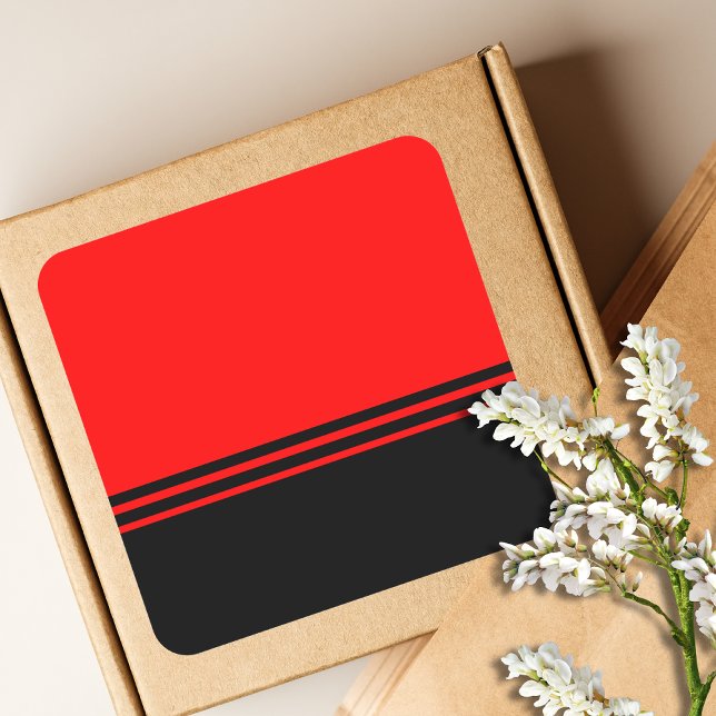Stylish Black Horizontal Stripes | Red  Square Sticker (Creator Uploaded)