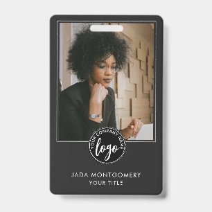 Stylish Black ID Card Modern Minimalist Photo Logo Badge