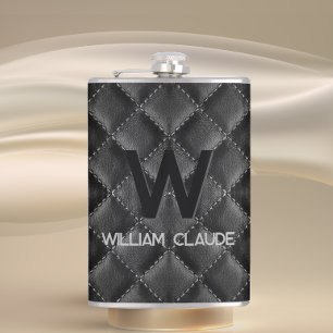 Stylish Black Leather Custom Monogram Hip Flask