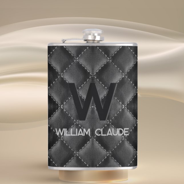 Stylish Black Leather Custom Monogram Hip Flask (Creator Uploaded)