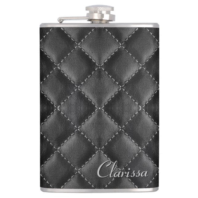 Stylish Black Leather Womens Hip Flask (Front)