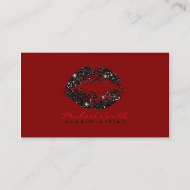 Stylish Black Lips Makeup Artist #12 Business Card (Front)