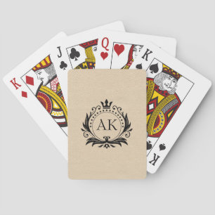 Stylish black luxury frame and crown beige leather playing cards