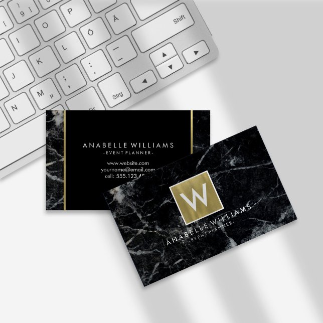 Stylish Black Marble and Gold Printed Texture Business Card (Creator Uploaded)