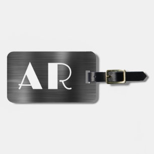 Stylish Black Metal Two Bold Monogram Initial Luggage Tag
