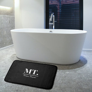 Stylish Black Modern Monogram Initials & Name Bath Mat