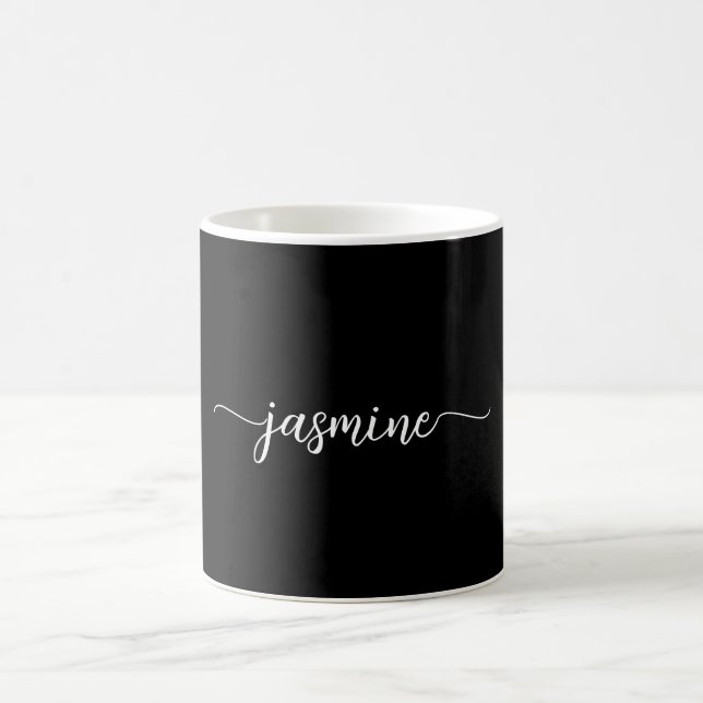 Stylish Black Monogram Name Signature Script  Coffee Mug (Center)