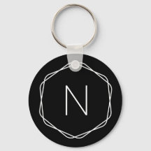 Stylish Black Monogram Octagon Initial Keychain