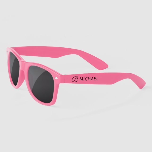 Stylish Black Monogram Personalised Name Sunglasses (Left)