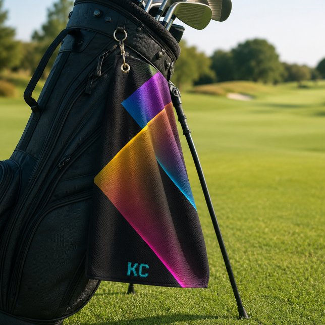 Stylish Black Neon Geometric Monogram Golf Towel (Creator Uploaded)