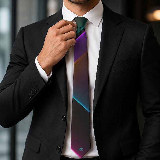 Stylish Black Neon Geometric Monogram Tie (Creator Uploaded)