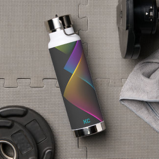 Stylish Black Neon Geometric Monogram Water Bottle