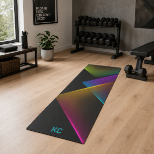 Stylish Black Neon Geometric Monogram Yoga Mat