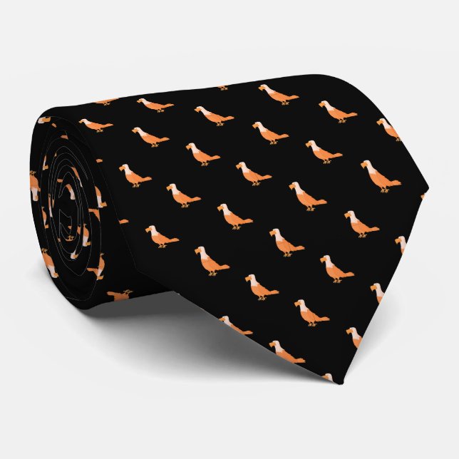 Stylish Black Orange Eagle Seamless Pattern Tie (Rolled)
