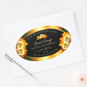 Stylish Black Orange Product Labels Blooming Roses