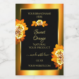 Stylish Black Orange Product Labels Blooming Roses