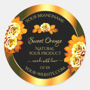 Stylish Black Orange Product Labels Blooming Roses