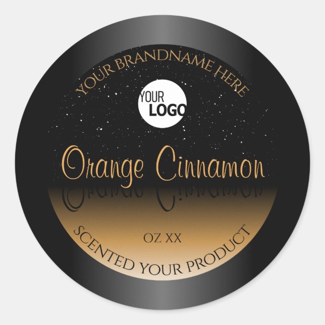 Stylish Black Orange Product Labels Logo Glitter (Front)