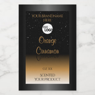 Stylish Black Orange Product Labels Logo Glitter