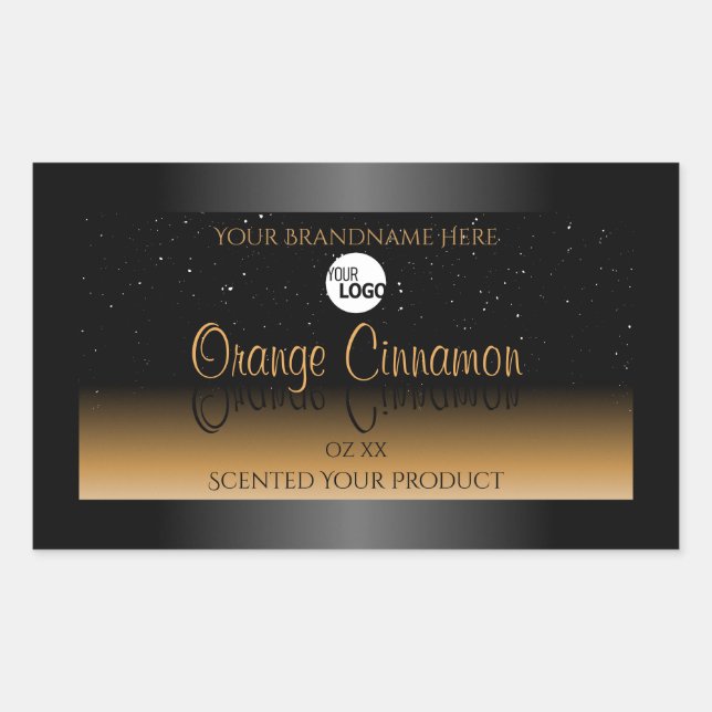 Stylish Black Orange Product Labels Logo Glitter (Front)