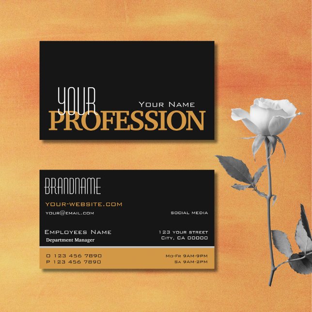 Stylish Black Orange Simple and Professional Business Card (Creator Uploaded)