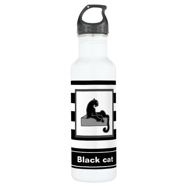 Stylish Black Panther Cat White Modern 710 Ml Water Bottle (Front)