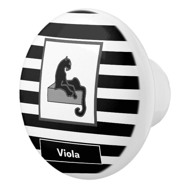 Stylish Black Panther Cat White Modern Ceramic Knob (Right)