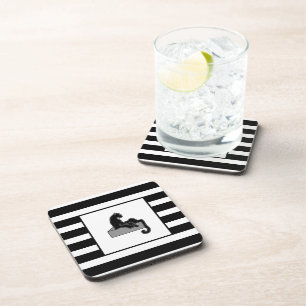 Stylish Black Panther Cat White Modern Coaster