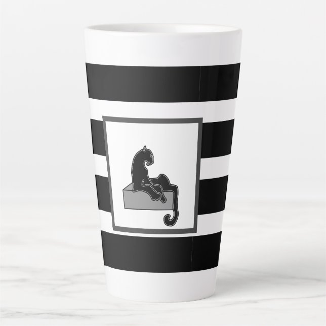 Stylish Black Panther Cat White Modern Latte Mug (Front)