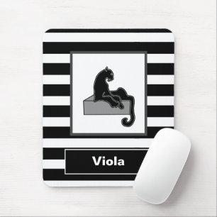 Stylish Black Panther Cat White Modern Mouse Pad