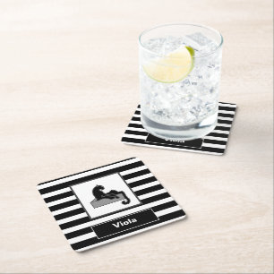Stylish Black Panther Cat White Modern Square Paper Coaster