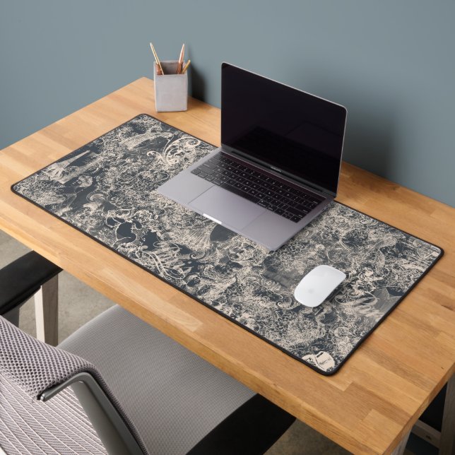 Stylish Black Paris Toile Design Desk Mat (Office 2)