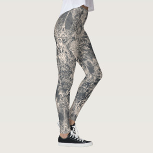 Stylish Black Paris Toile Design Leggings