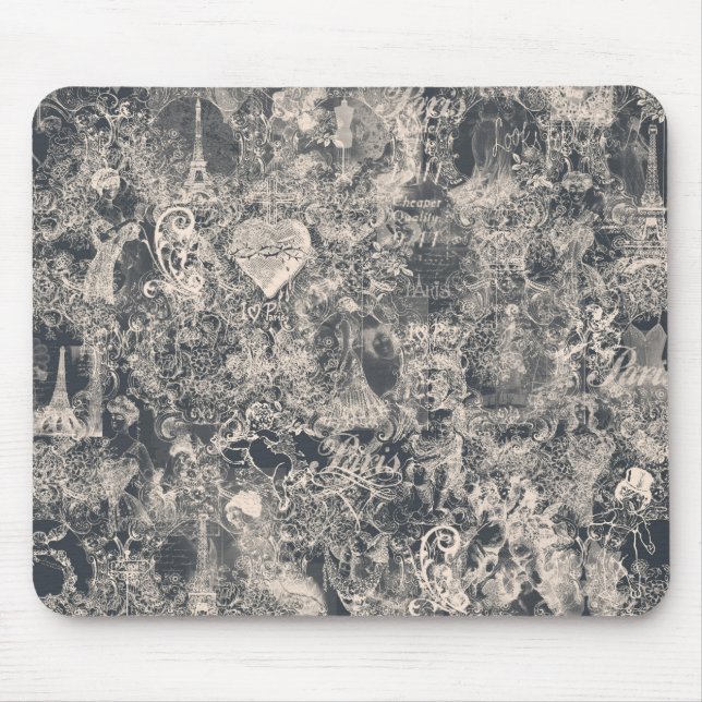 Stylish Black Paris Toile Design Mouse Pad (Front)