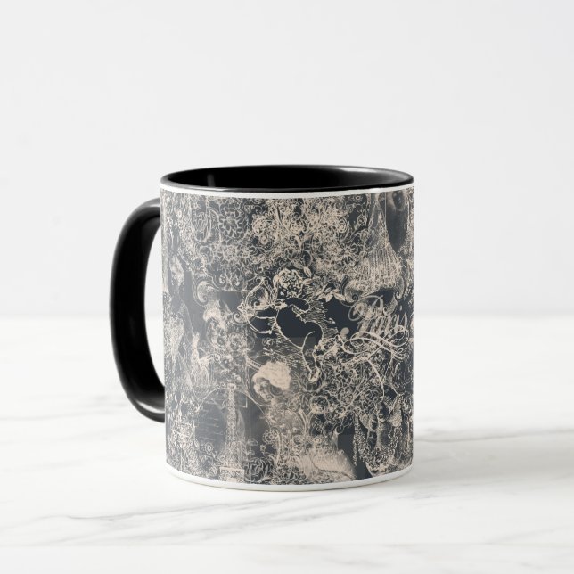 Stylish Black Paris Toile Design Mug (Front Left)