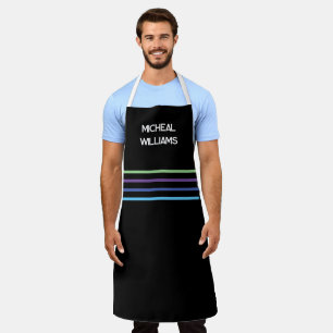 Stylish Black, Personalise, with colourful stripes Apron
