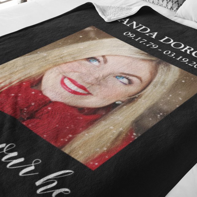 Stylish Black Photo Memorial Tribute Fleece Blanket (Creator Uploaded)
