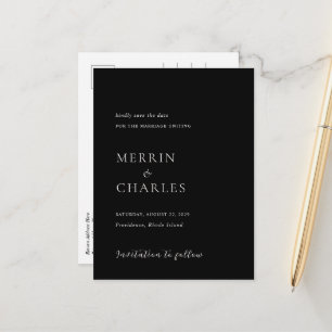 Stylish Black Photo Modern Wedding Save the Date Announcement Postcard