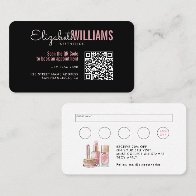 Stylish Black & Pink Beauty Aesthetics Loyalty & Business Card (Front/Back)