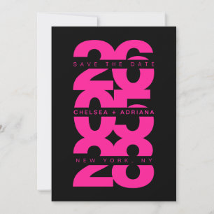 Stylish Black Pink Bold Typography Wedding Save The Date