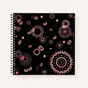 Stylish black pink flowers hand painted design notebook