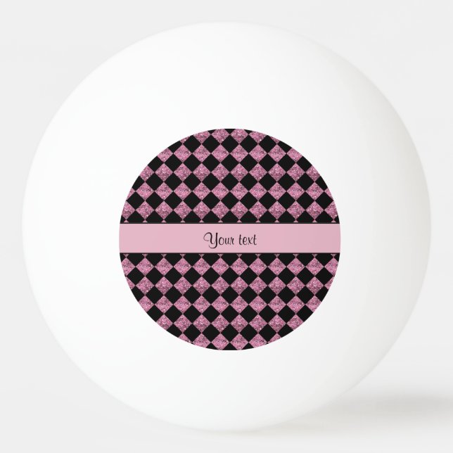 Stylish Black & Pink Glitter Checkers Ping Pong Ball (Front)