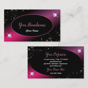 Stylish Black Pink Glitter Stars Sparkle Diamonds Business Card