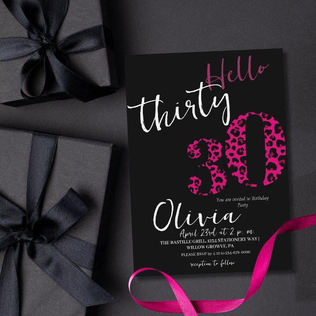 Stylish Black Pink Leopard 30th Birthday Party Invitation (Creator Uploaded)