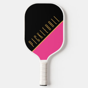Stylish Black Pink Upward Slant Pickleball Text Pickleball Paddle