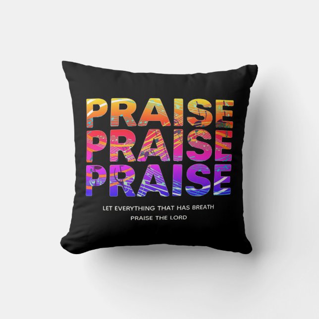 Stylish Black PRAISE Music Notes Christian Cushion (Front)