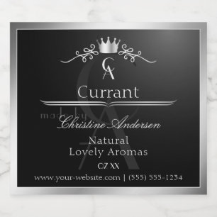 Stylish Black Product Label Silver Frame Monogram